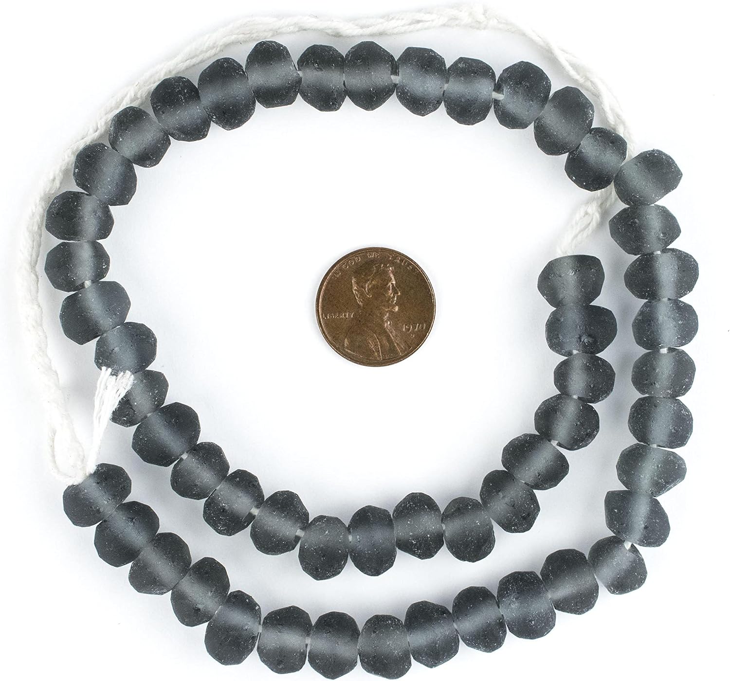 The Bead Chest Charcoal Grey Rondelle Java Recycled Glass Beads 11mm Indonesia Sea Glass Disk Large Hole 23 Inch Strand Fair Trade