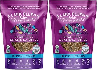 Lark Ellen Farm Grain Free Paleo Granola Bites Certified Organic Vegan Snacks and Cereal made from Sprouted and Activated Nuts and Seeds (Berrylicious, 8 Oz) (Pack of 2)