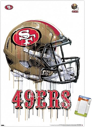Trends International NFL San Francisco 49ers - Póster de pared con casco de goteo 20, 22.375 x 34 pulgadas, paquete de póster y montaje