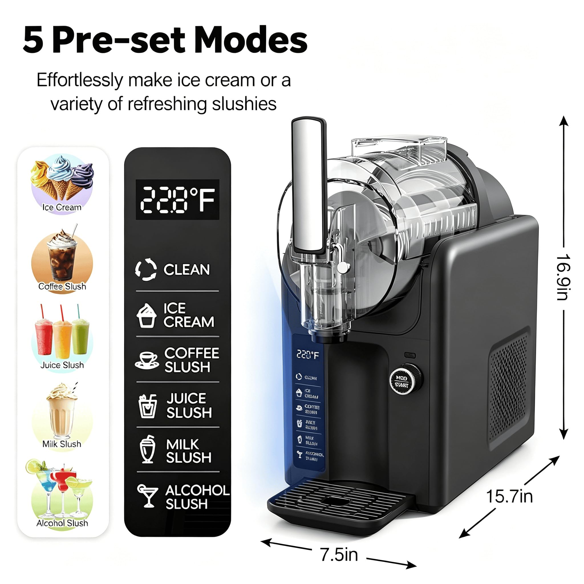 Máquina de granizados Multifuncional para el hogar, máquina para Hacer Bebidas congeladas de Gran Capacidad de 2 litros con 5 Modos, congelación rápida,Blanca