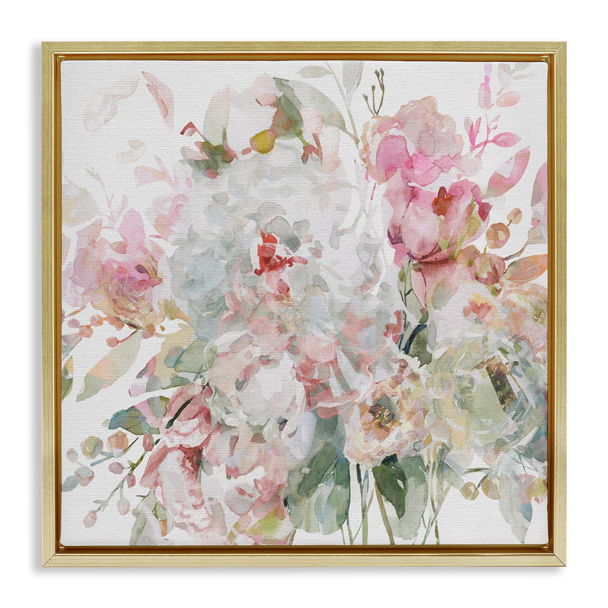 Stupell Industries Metallic Gold (Matte) 'Romantic Pastel Blossoms'| Floating Frame Canvas Art
