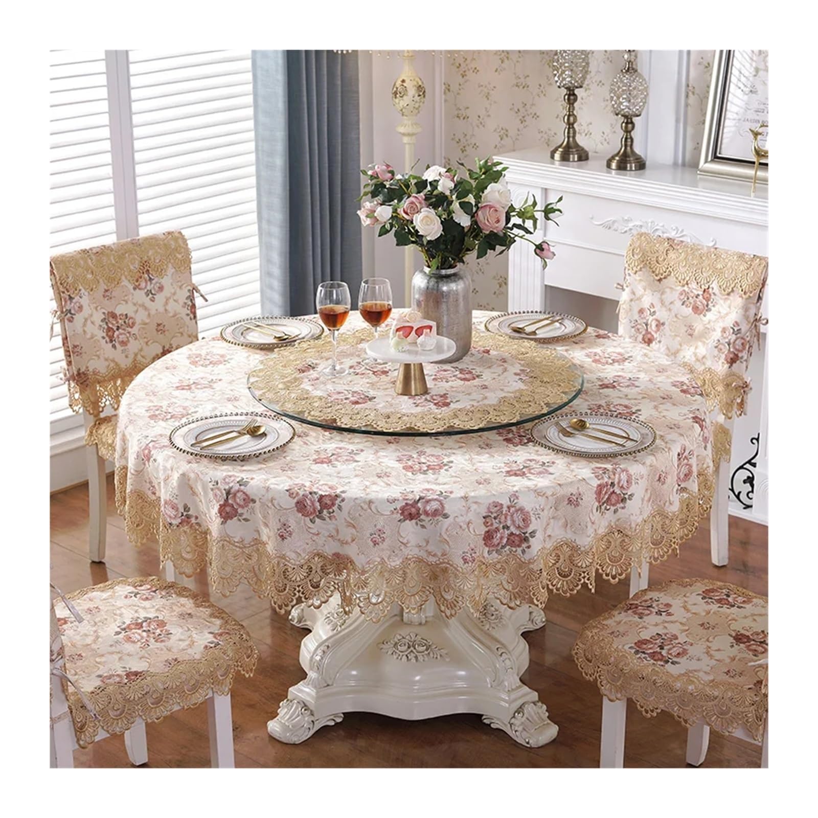 FOELANNE Embroidered Lace Tablecloth, Lace Tablecloth Multicolor Multiple Sizes(Color3,Diameter 120cm Round)