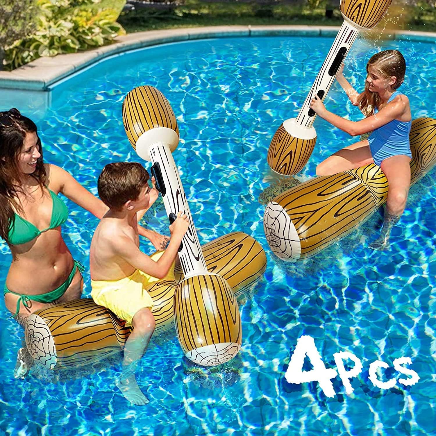OKJ 4 Pcs inflatable pool toys Fighting Float Row Toys Battle Log Rafts for 2 Players Adults Children Summer Pool Party Water Sports Games Float Toys Swimming Pool Water Toys Beach toys