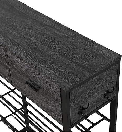 Miniatura 3 de Zapatero de 4 niveles con 2 cajones, estante de almacenamiento de zapatos, un juego de pasillo con almacenamiento y ganchos para entrada al hogar,