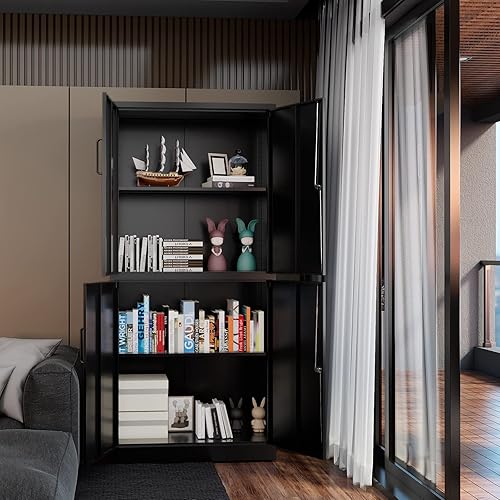 Miniatura 100 de Armario de almacenamiento de metal, gabinetes de garaje de 2 puertas, caninete de herramientas de utilidad de acero, caninetes de bloqueo corto con