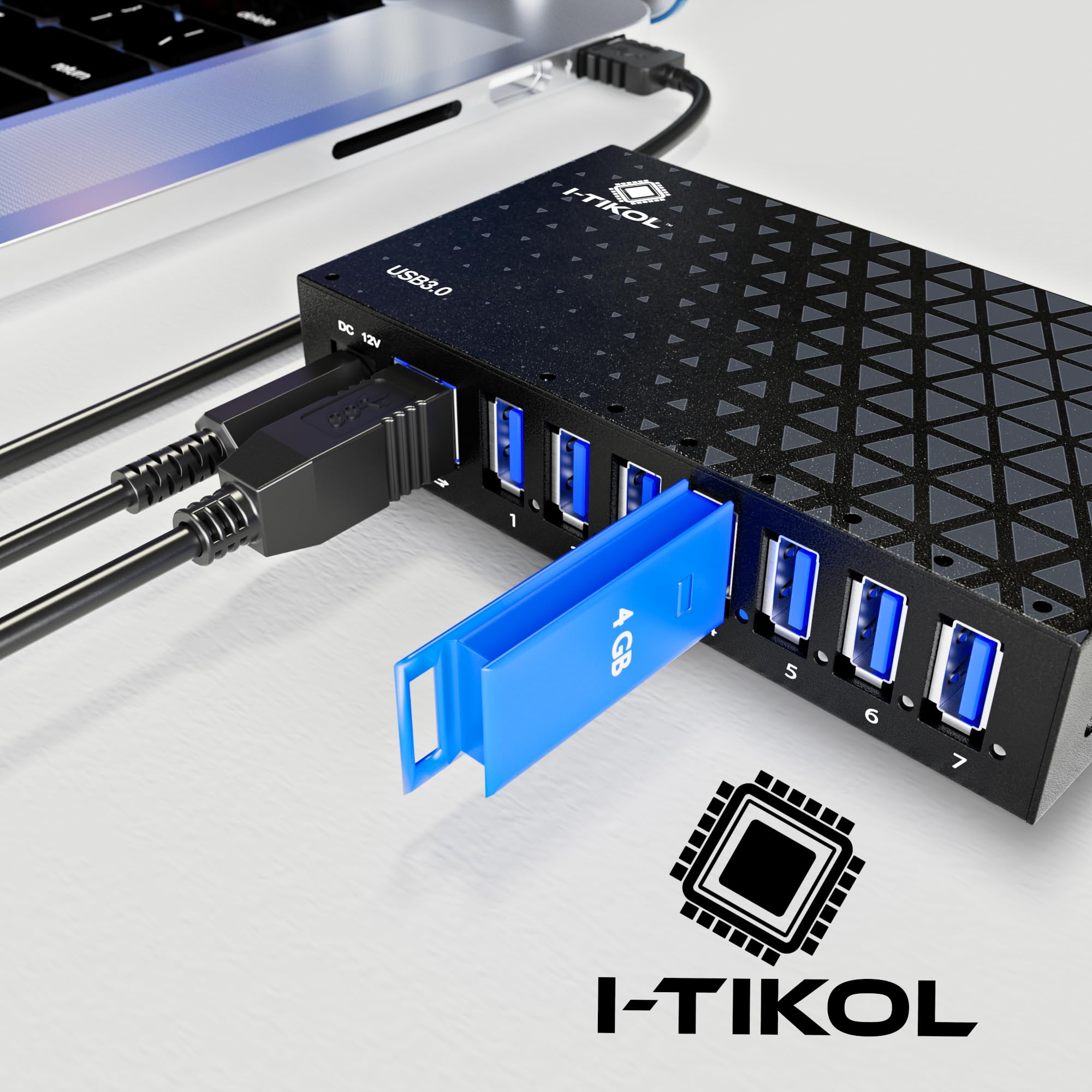 Hub USB 3.0 a 7 porte - Hub USB alimentato - Splitter USB multiplo con adattatore di alimentazione integrato da 12 V/3 A/36 W - Sincronizzazione fino a 5 Gbps e trasferimento dati ad alta velocità -