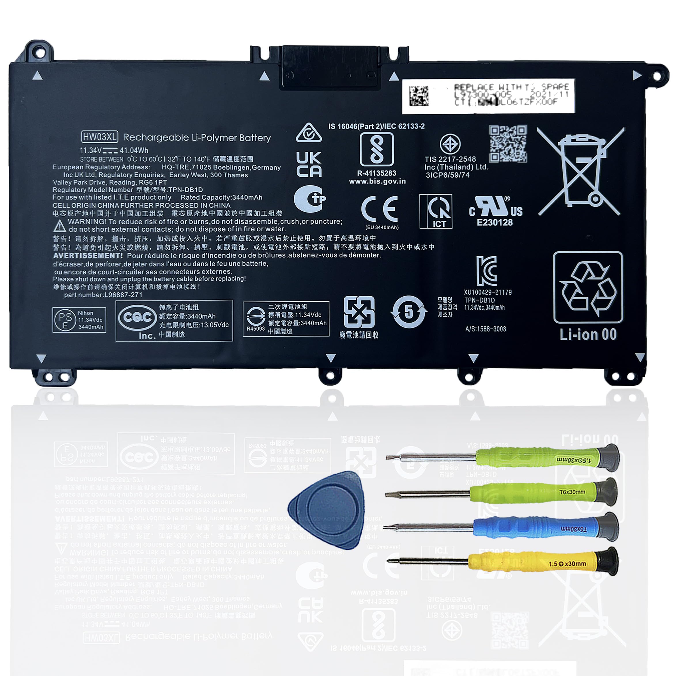 BOWEIRUI HW03XL L97300-005 Battery for HP Pavilion 15-eg0070wm 15-eh0050wm 15-eh0xxx 15-eg0xxx 17-cn0xxx Pavilion 15-EG 15-EH 15T-EG 15Z-EH 17-CN 17-CP Series for L97300-005 hp Battery