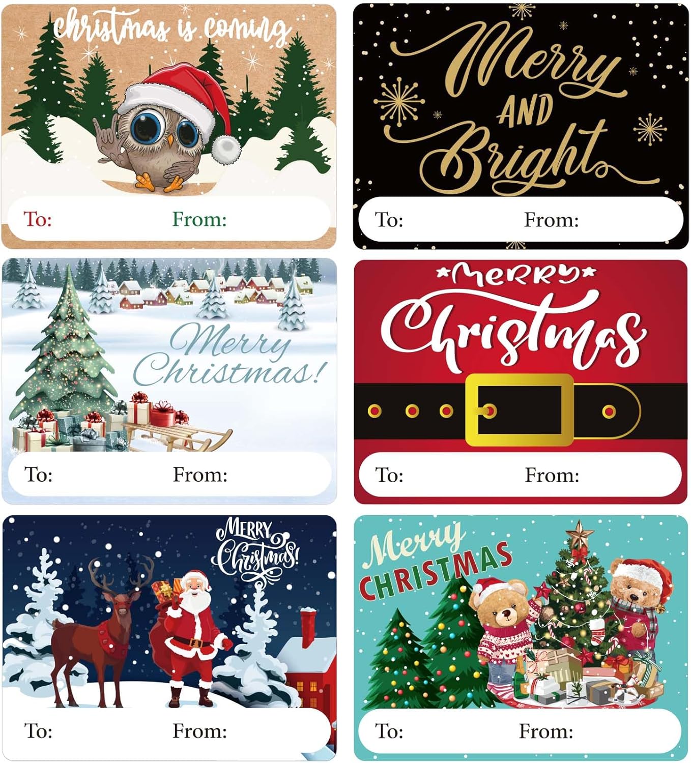 Christmas Gift Tags Stickers 120Pcs, 8 Beautiful Design