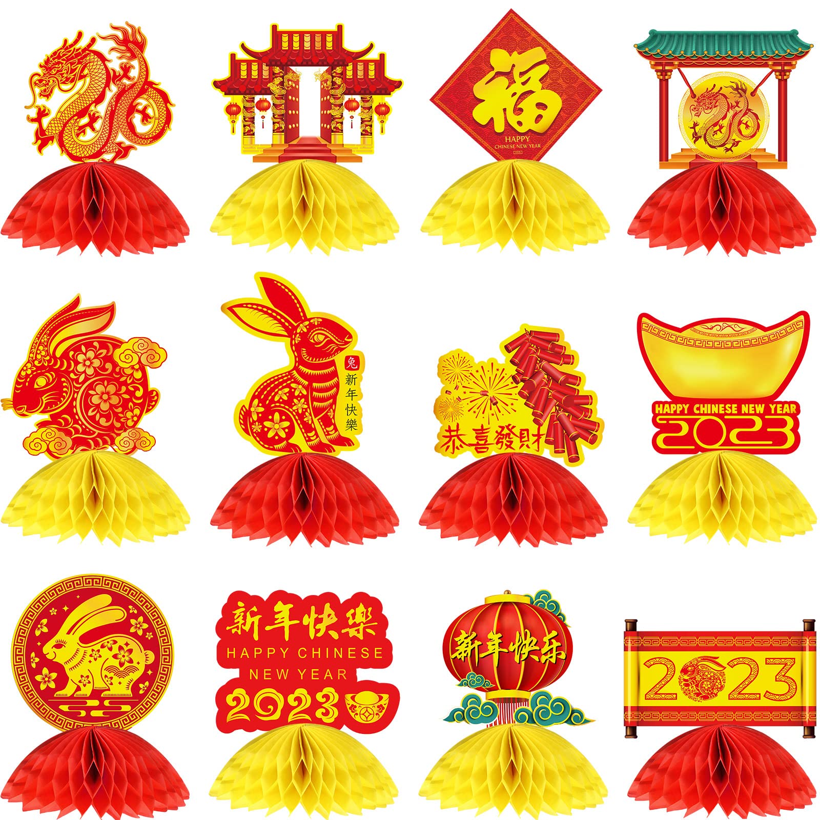 Fun Express 2024 Chinese New Year Dragon Centerpiece – 12-Inch Honeycomb Table Decor - View #4