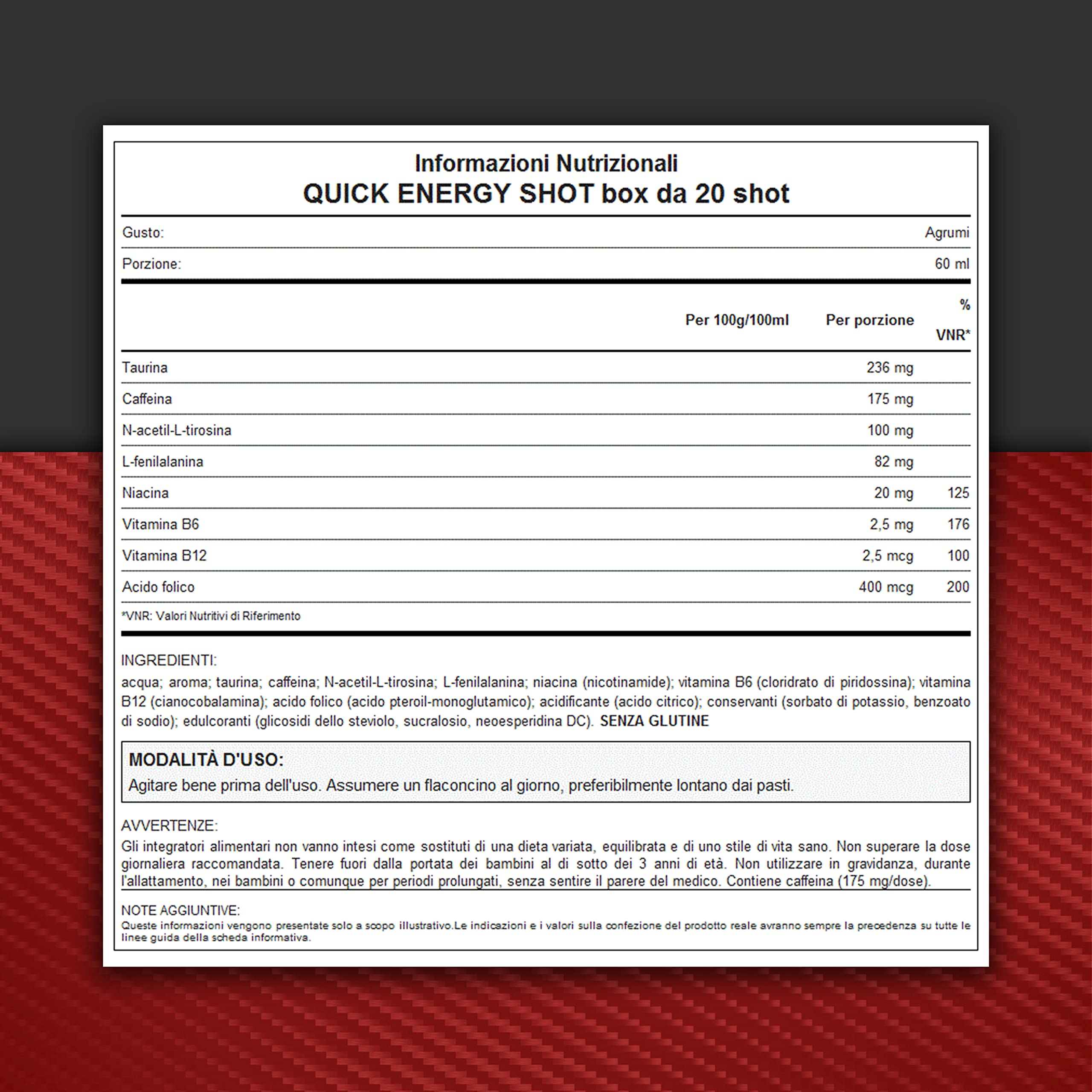 WHY SPORT QUICK ENERGY SHOT - Integratore Alimentare Energetico a Base di Vitamina B6 - Vitamina B12 - Taurina e Caffeina - 60 ml - 20 Pezzi