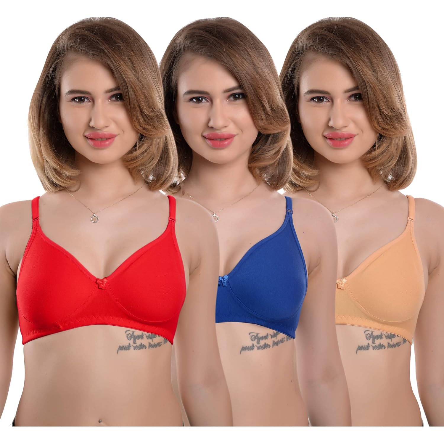 SkyBeauty Women's Full Coverage Non-Padded Bra (Multicolour) - Pack of 3