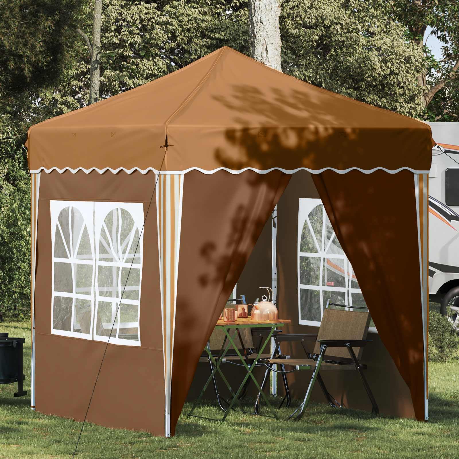 Namiot imprezowy Pop-up z beżowej tkaniny Oxford, 195 x 195 x 245 cm, z 4 ściankami bocznymi, ochrona przed promieniowaniem UV, odporny na warunki atmosferyczne i składany, do ogrodu, na
