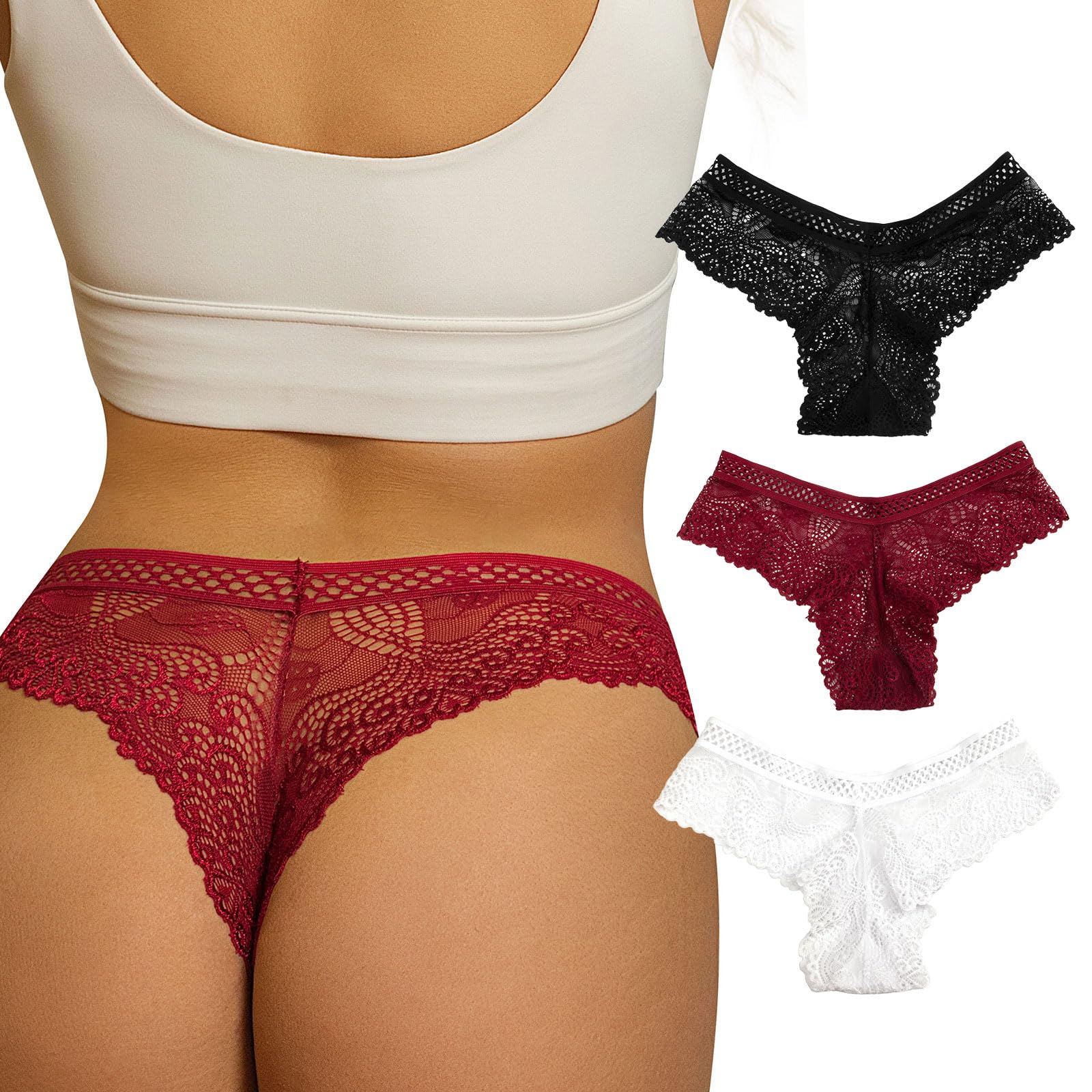 Banamic Sexy Cheeky Panties for Women Lace Underwear Ladies Breathable Bikini Underwear