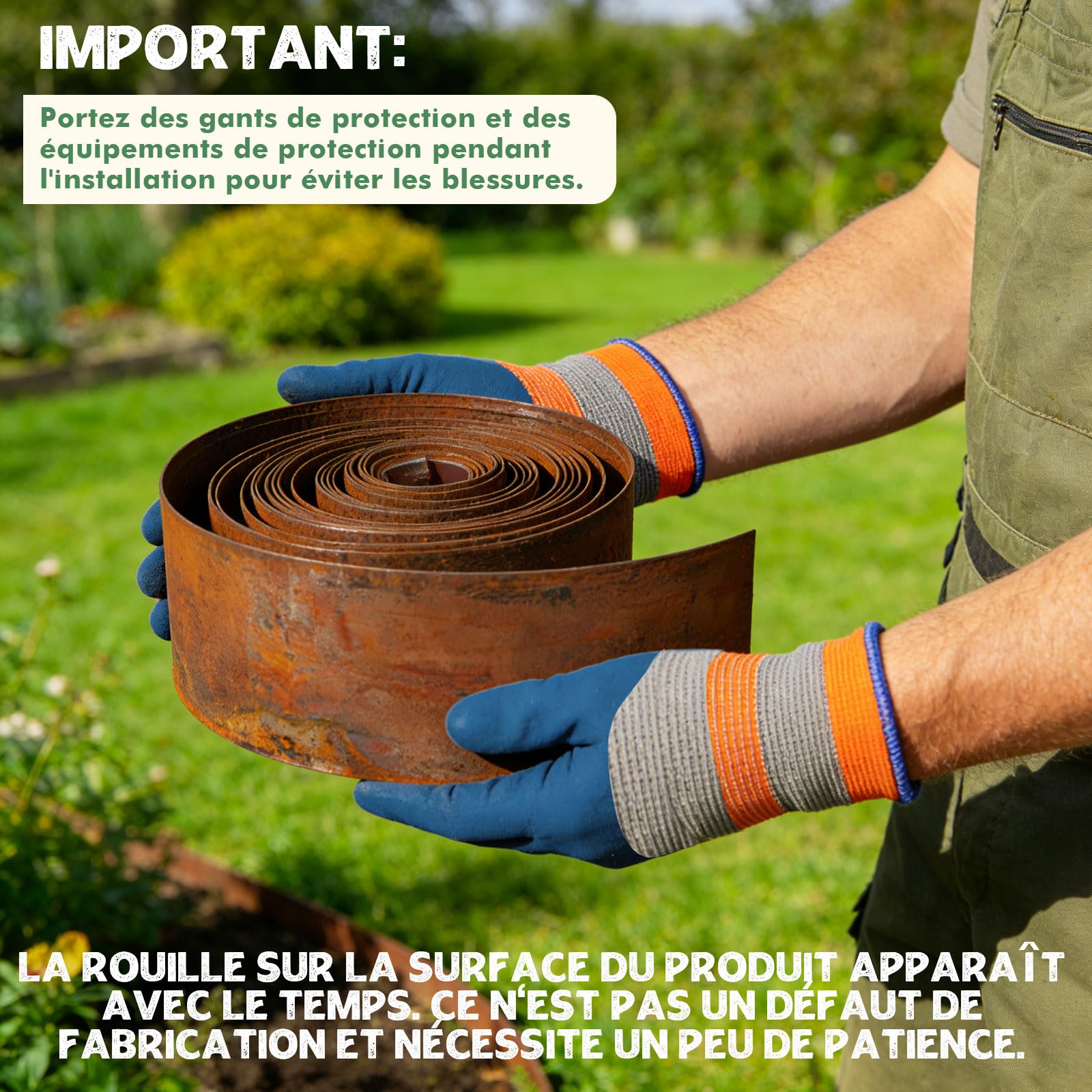 Bordure de pelouse, Acier Corten Flexible，10m x 14cm