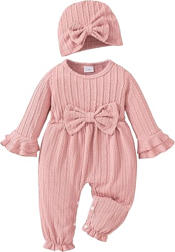 Mioglrie Newborn Baby Girl Clothes Long Sleeve Romper Infant Fall Winter Outfits Floral Hat Jumpsuit Preemie Girl Clothes
