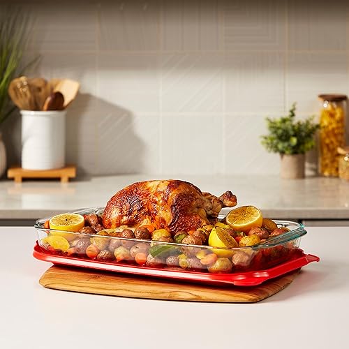 Miniatura 4 de Pyrex Basics - Fuente para hornear de vidrio de 4.8 cuartos de galón con tapa de plástico, cazuela, recipiente de vidrio para alimentos, apto