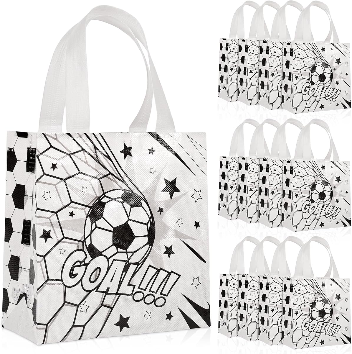 CELSOL Paquete de 12 bolsas de regalos de fútbol, ​​bolsas de regalo reutilizables para fiestas de fútbol para niños, suministros para fiestas temáticas deportivas de cumpleaños