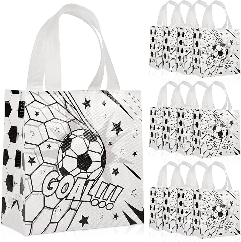 CELSOL Paquete de 12 bolsas de regalos de fútbol, ​​bolsas de regalo reutilizables para fiestas de fútbol para niños, suministros para fiestas temáticas zapatillas de cumpleaños