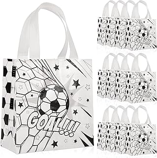 CELSOL 12 Pack Soccer Goodie Bags - Reusable Party Favors for Kids, Soccer Gift Bags for Birthday, Sports Events, Soccer Themed Party Decorations, Great for Snacks, Toys & Gifts for Boys & Girls