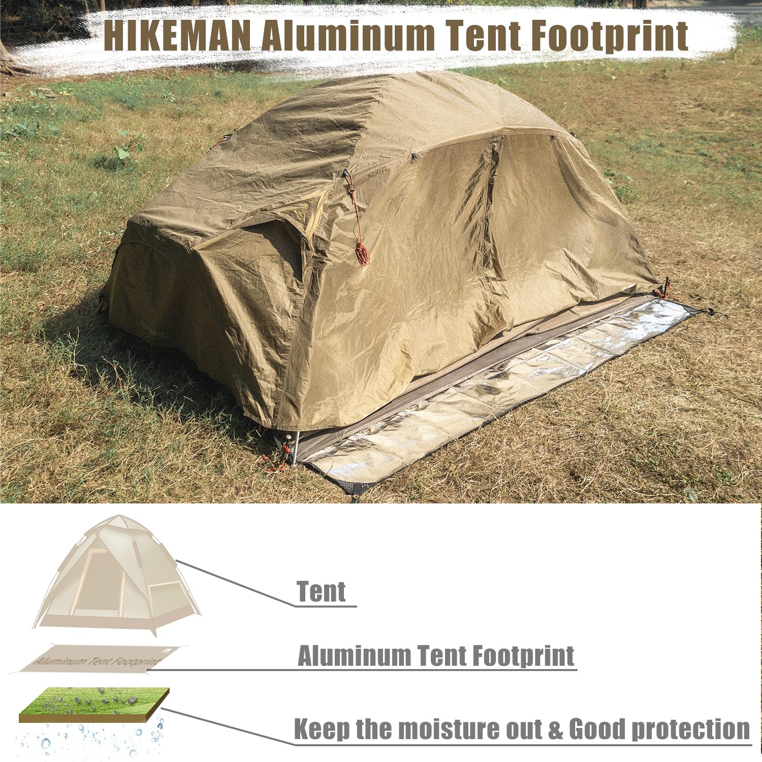 HIKEMAN Tent Footprint Waterproof Camping Tarp Strong and Durable Aluminum Tent Floor Ground Sheet Mat Tent Footprint Mat for Hiking, Camping, Backpacking, Hammock, Picnic (140 * 200cm)