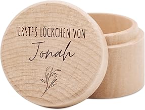 wunderwunsch® - Milchzahndose personalisiert aus Holz mit hochwertiger Gravur - Zahndose Milchzähne als Erinnerung an die ersten Zähnchen (Erstes Löckchen)