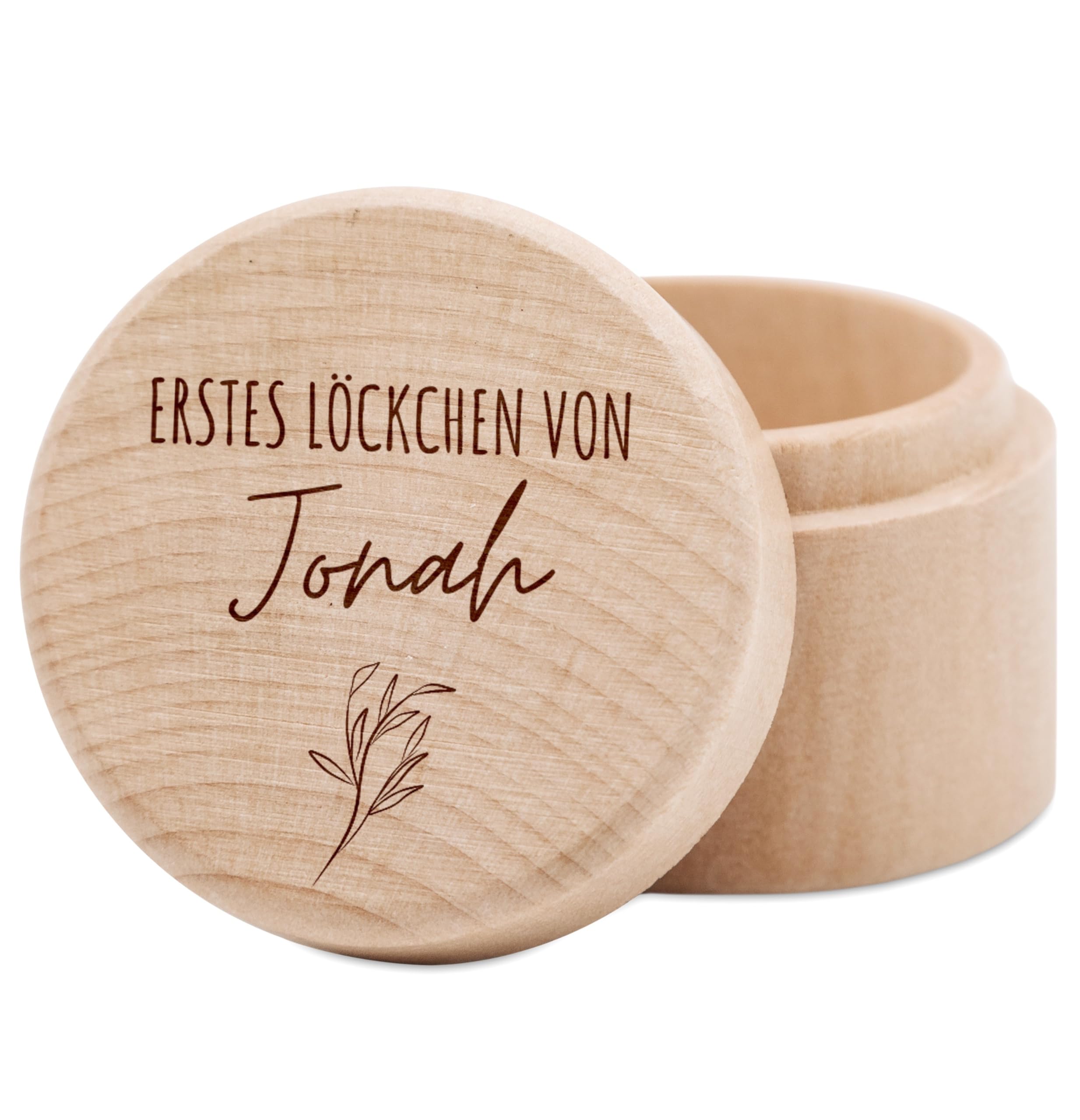wunderwunsch® - Milchzahndose personalisiert aus Holz mit hochwertiger Gravur - Zahndose Milchzähne als Erinnerung an die ersten Zähnchen (Erstes Löckchen)