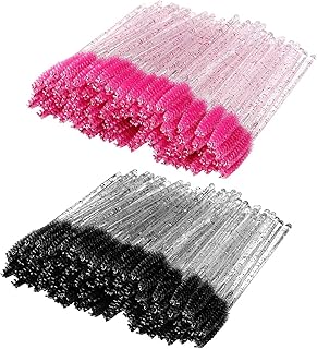 Spoolies 100 Pcs Disposable Eyelash Brushes Castor Oil Brush Mascara Wands Bendable, Lightweight Disposable Mascara Wands - 10cm Long Eyelash Spoolies for Eyelash Extensions(Crystal Pink, Black)