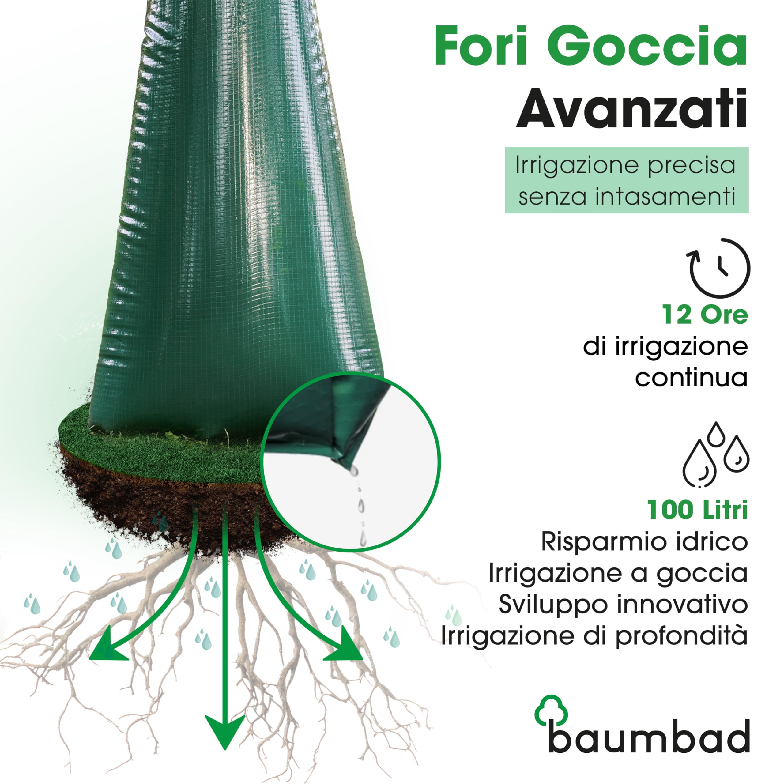 baumbad 10 Sacchetti per irrigazione in PE di Alta qualità, 100 Litri, in polietilene Resistente ai Raggi UV, per l'irrigazione in Verde, con Confezione Ecologica
