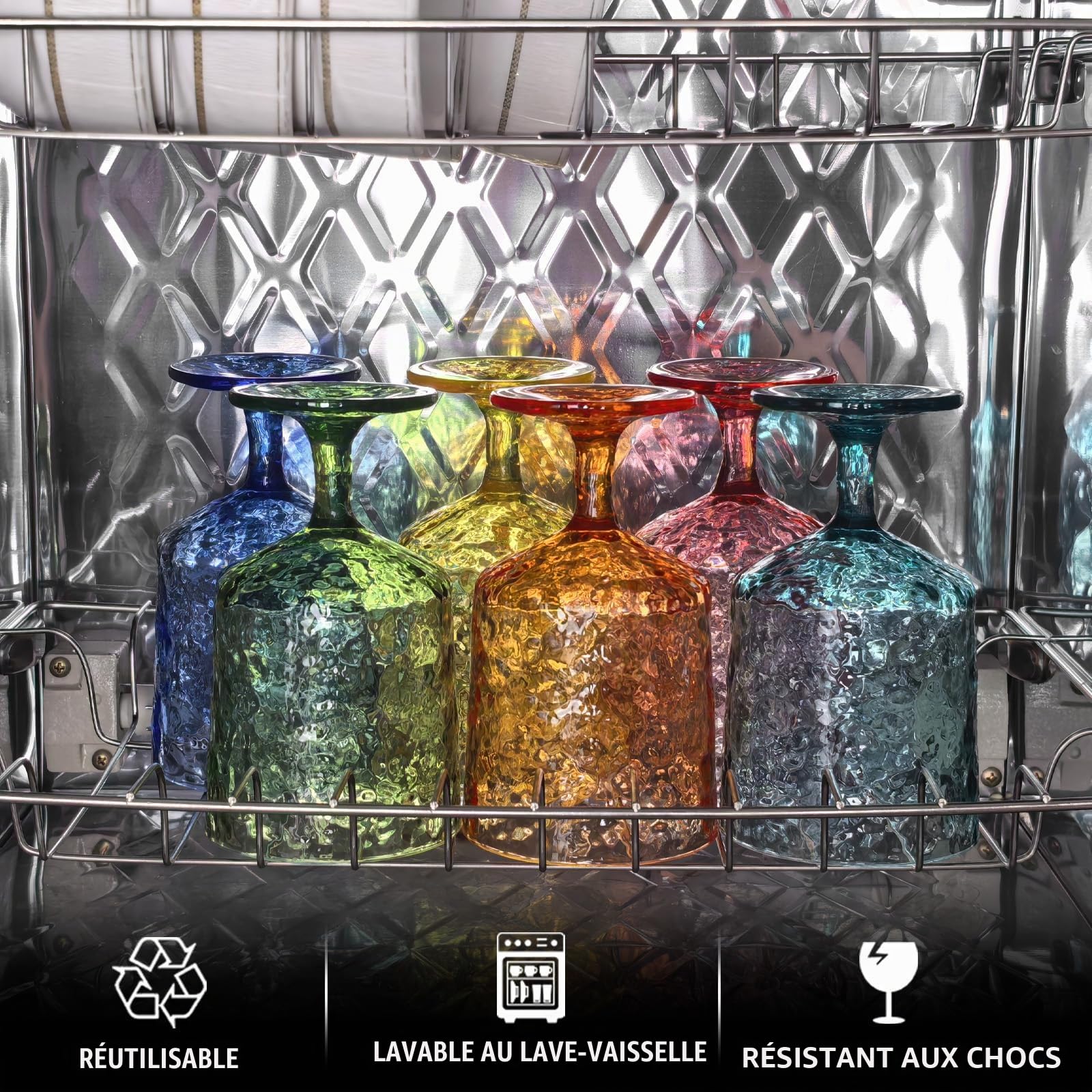 Iceberg Lot de 6 verres à vin en acrylique avec tige en plastique pour toutes les fêtes, sans BPA et durables (multicolore)
