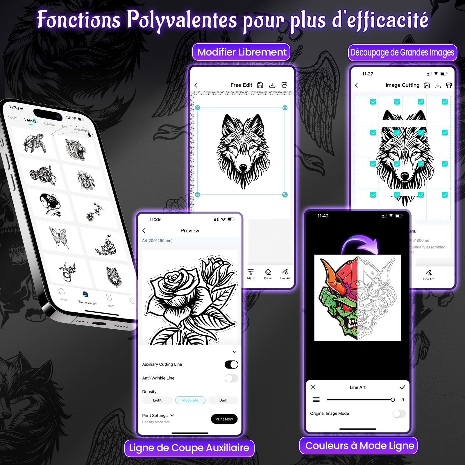 Yowell H1 Thermocopieur Tatouage Bluetooth, Imprimante Tatouage, Imprimante Tatouage Transfert avec 10 Feuilles de Papier, Imprimante Stencil Tatouage pour Tatoueurs et Débutants, Noir
