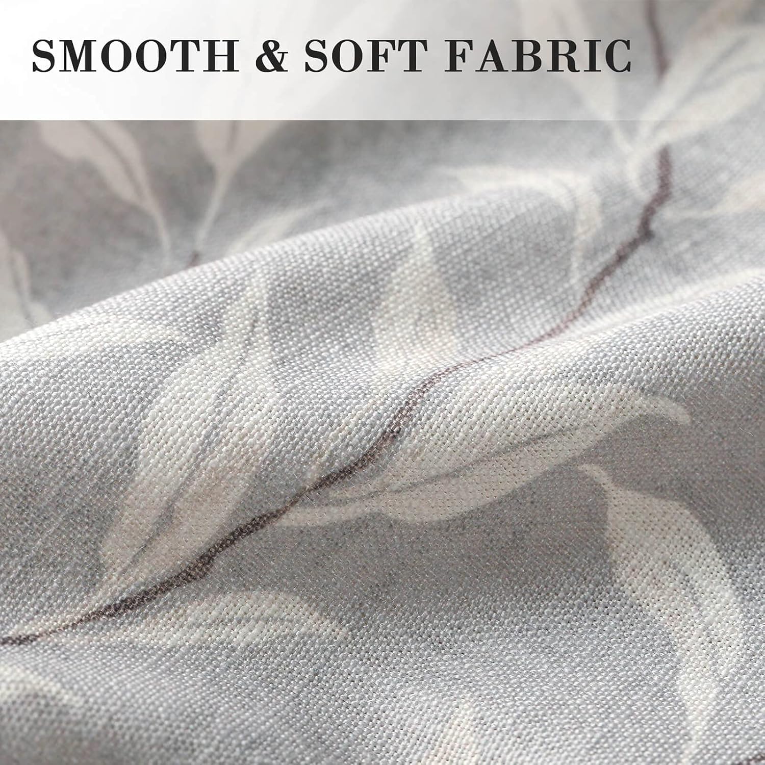 VOGOL Grey Leaves Print Curtain Valance, Linen Textured Tie Up Window Shade Rod Pocket Tie-up Adjustable Valances for Bathroom, 52 x 18, One Piece