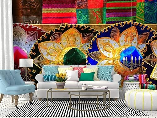 Miniatura 1 de Fotomural Fiesta! Coloridos sombreros mexicanos patrón Ciudad de México despegar y pegar papel tapiz autoadhesivo papel tapiz grande adhesivo de