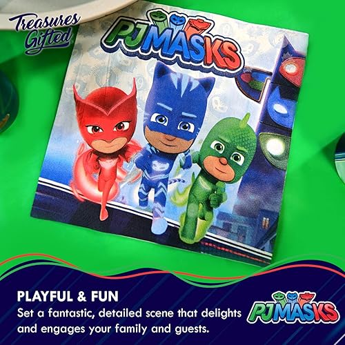 Miniatura 4 de Treasures Gifted Servilletas de PJ Masks con licencia oficial, paquete de 48  Suministros de fiesta de PJ Masks  PJ Masks  Decoraciones de