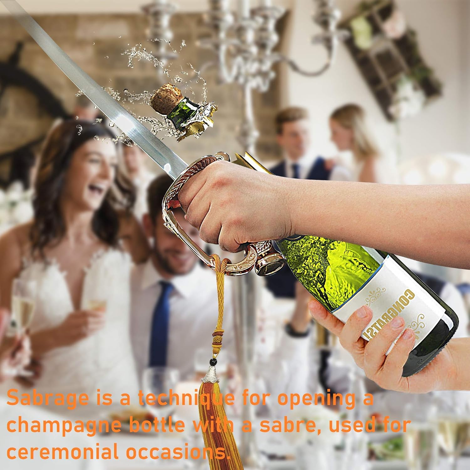 A polished stainless steel champagne saber.