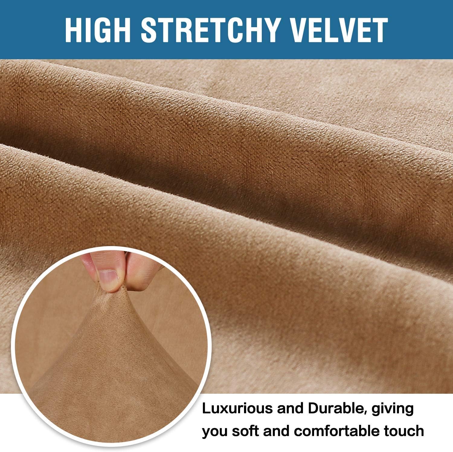 H.VERSAILTEX Velvet Stretch Sofa Covers for 3 Cushion Couch (72"-96", Sand) Bundle Loveseat Sofa Covers for 2 Cushion Couch (58"-72", Sand) Bundle 1 Seater Armchair Covers (Chair 32"-48", Sand