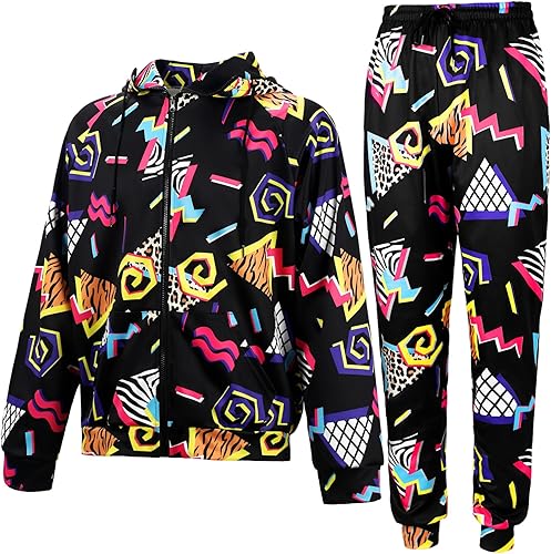 Miniatura 1 de Cuffbow Traje deportivo de los años 80 y 90 para hombre, sudadera deportiva de los años 80, estilo retro con capucha de los años 80, manga larga con