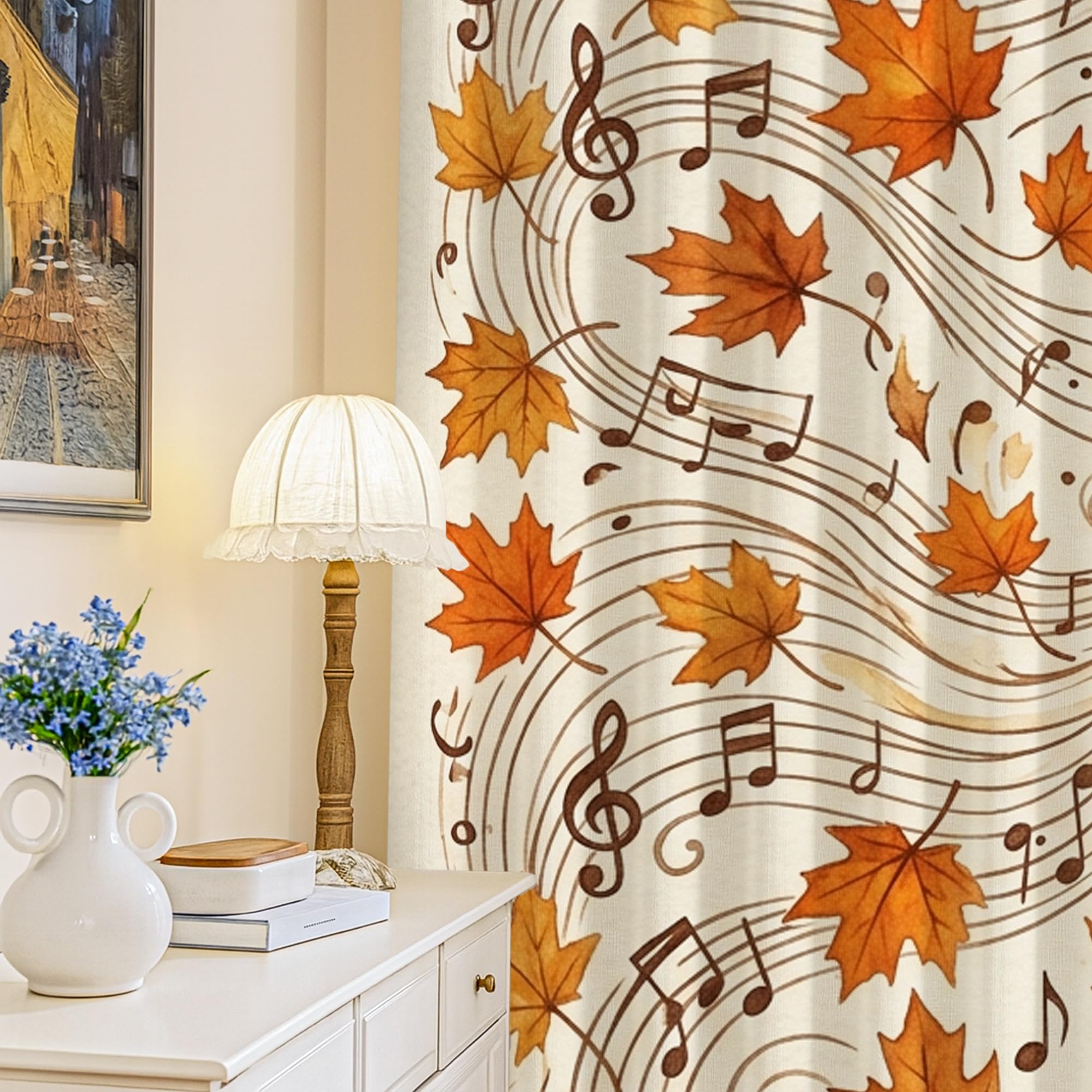 Rideaux occultants feuille d'érable déco nature automnale pour fenêtre de chambre