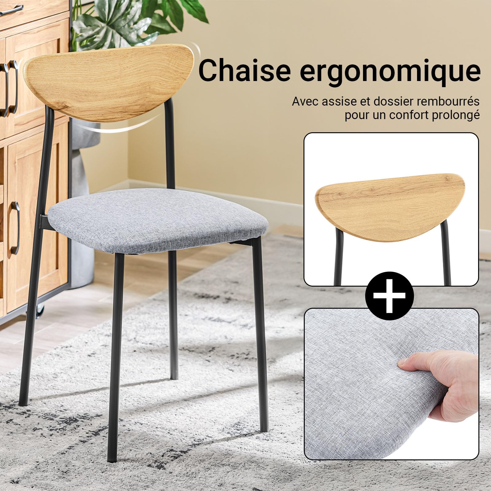 SoBuy Ensemble de Table à Manger 5 Pièces avec Chaises Confortables, Ensemble Table et Chaises 4, Table de Cuisine Compacte pour Petits Espaces, Idéale pour Salle à Manger, Cuisine, Salon OGT52-N