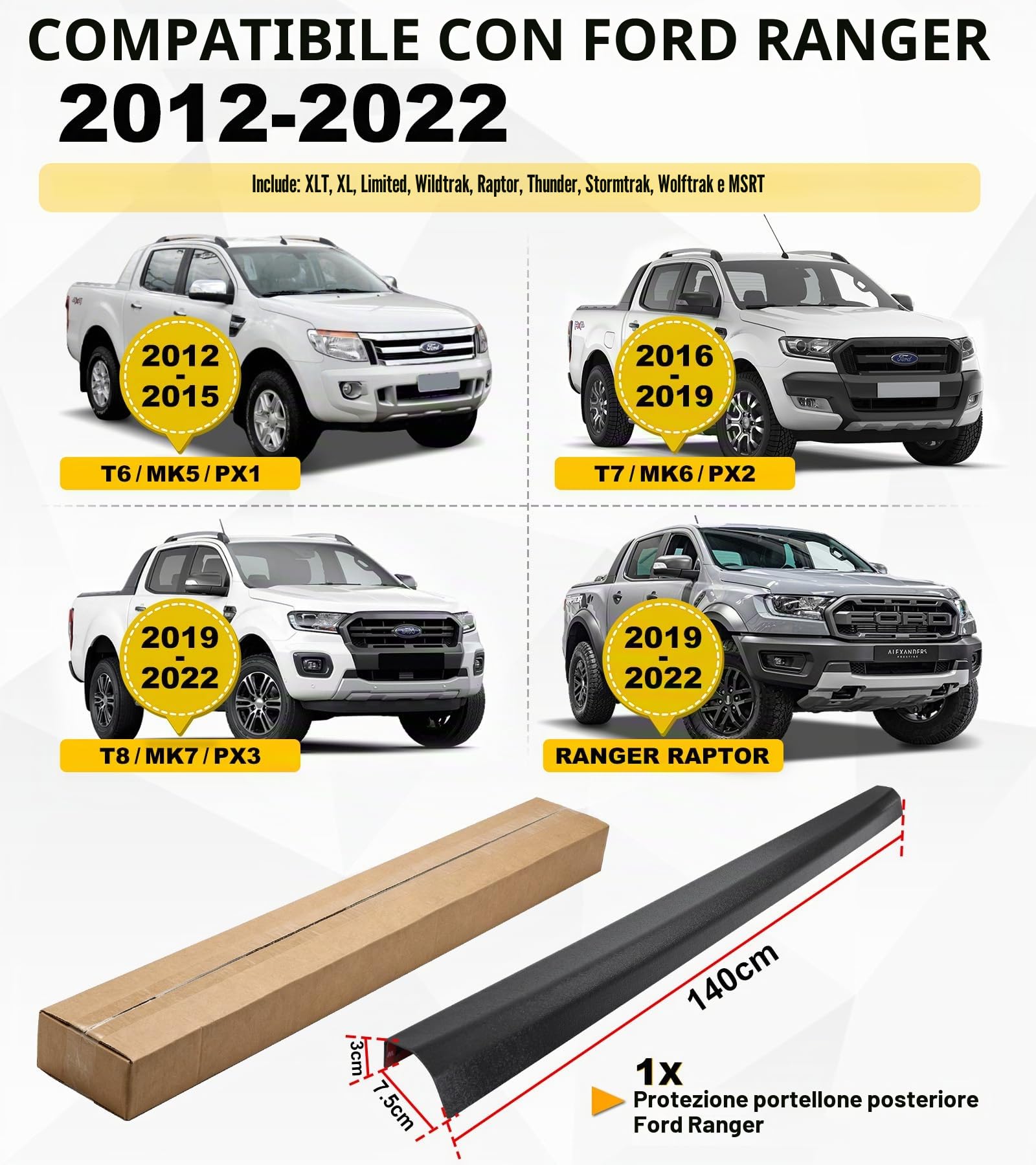Heckklappen Schutzleiste Ladekantenschutz Zubehör für Ford Ranger 2012–2022 Wildtrak Raptor XL XLT Limited T6 T7 T8, Heckklappenschutz gegen Kratzer & Abnutzung, Wetterfest & UV-beständig