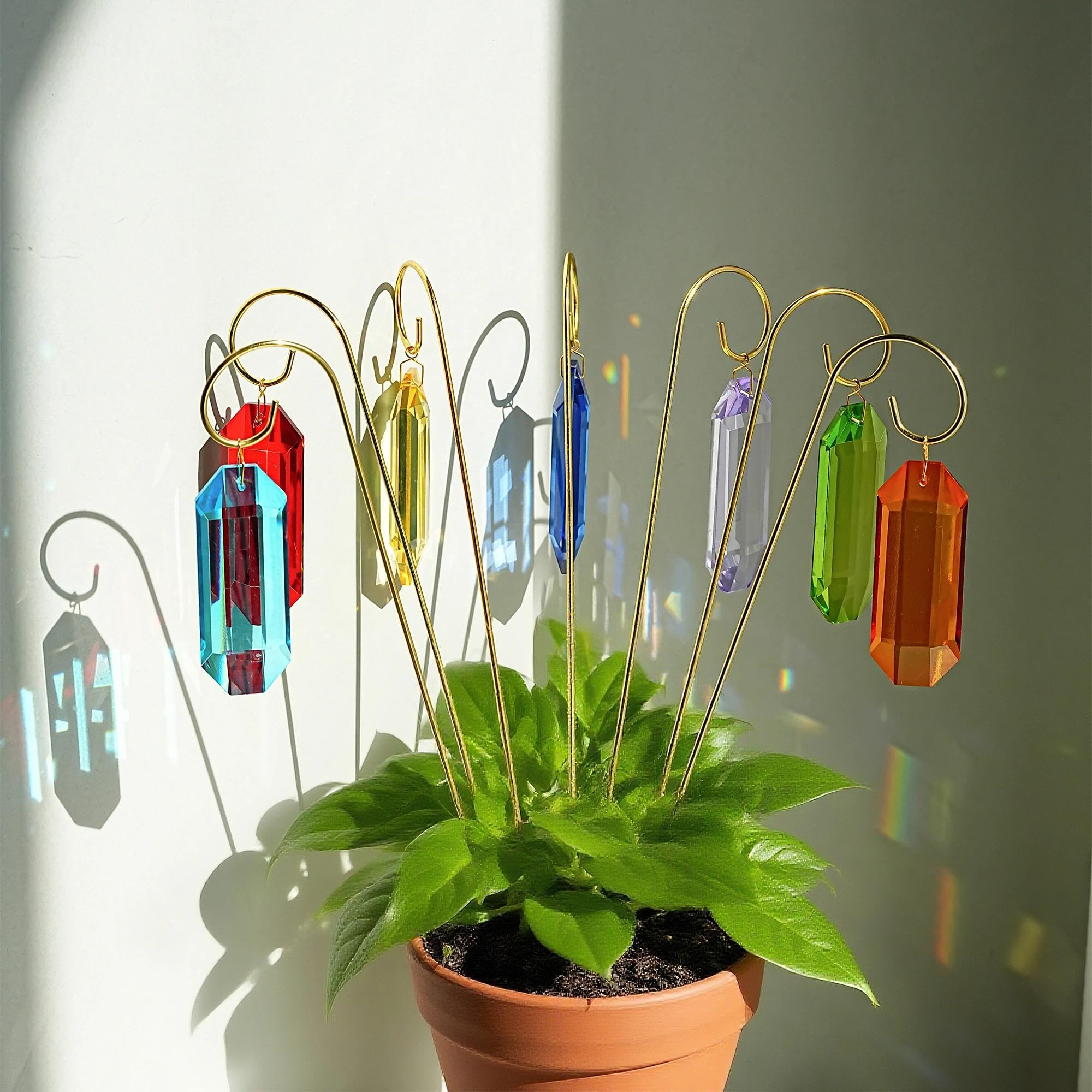 H&D HYALINE & DORA 7 Pack Crystal Suncatcher Prisms 13.7 '' Sun Catchers Indoor Window Small Trellis Golden Plant Suncatcher Stake for Potted Plants Indoor Decoration-image-40