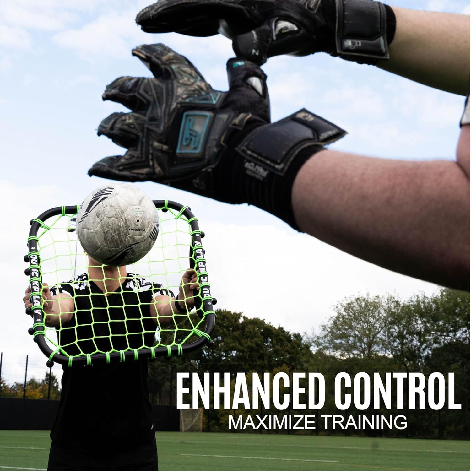QUICKPLAY Handheld Soccer Rebounder | Elastic Connected Net for Fast, Unpredictable Rebounds | Ideal for Goalkeeper, Volley & Passing Drills and Heading Practise