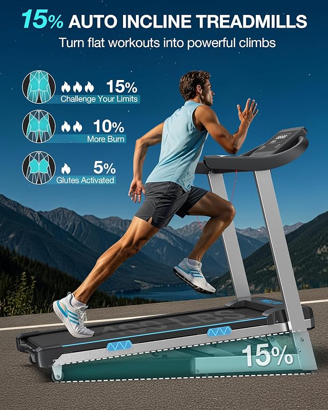 WELLFIT 15% Auto Incline Foldable Treadmill, Heavy Duty Treadmills for Home image 2