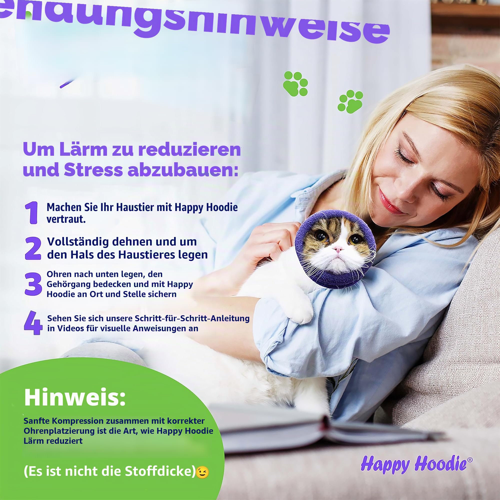 Happy Hoodie, das Original-Beruhigungsband für Hunde und Katzen: Amerikanische Marke, Linderung von Angstzuständen/Lärmschutz, für Fellpflege, bei Gewitter und Feuerwerk.