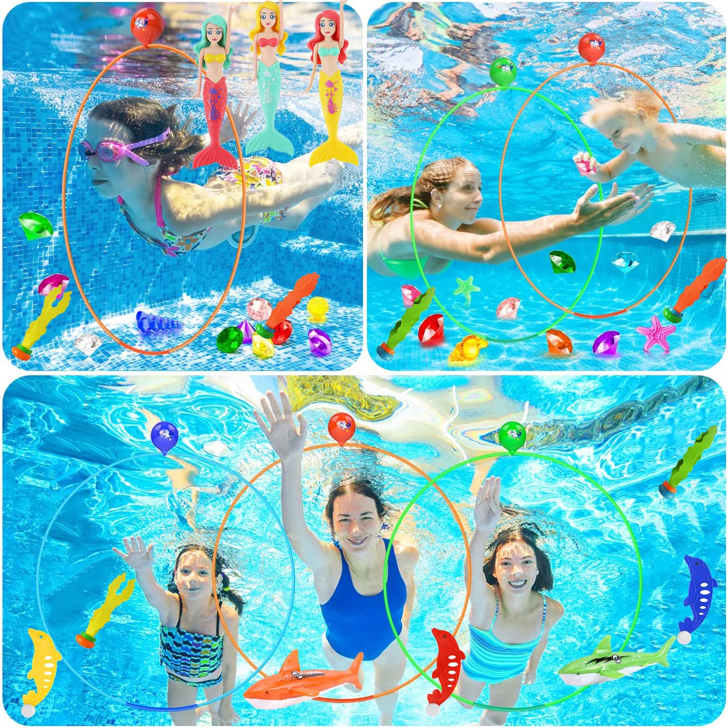 8-teiliges Unterwasser-Spielzeug Set – 4 Tauchringe & 4 Torpedos Für Schwimmbad, Strand & Tauchtraining