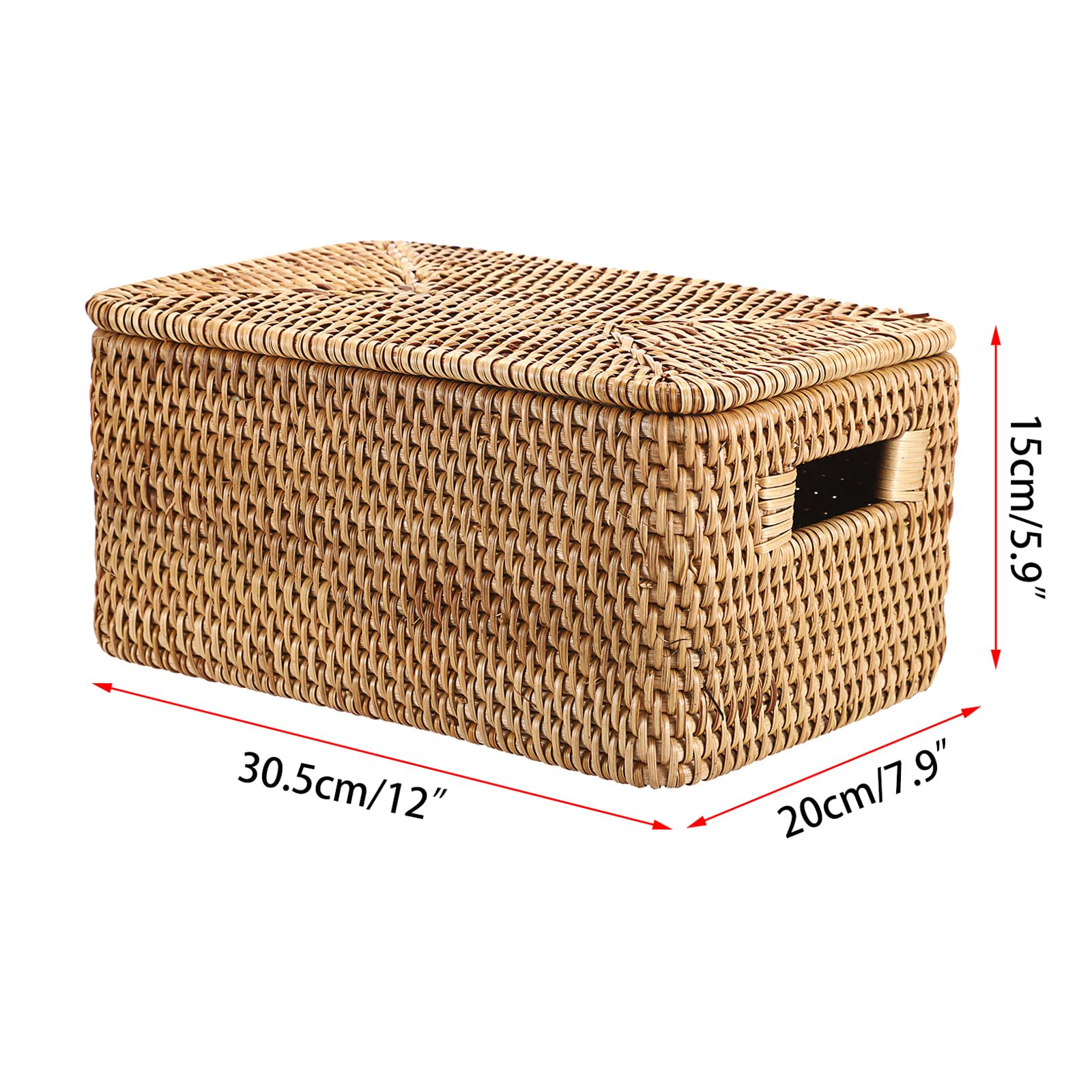 IGNPION Cesto portaoggetti in vimini con coperchio, contenitore decorativo multiuso per mensole, bagno, cucina, soggiorno, ufficio