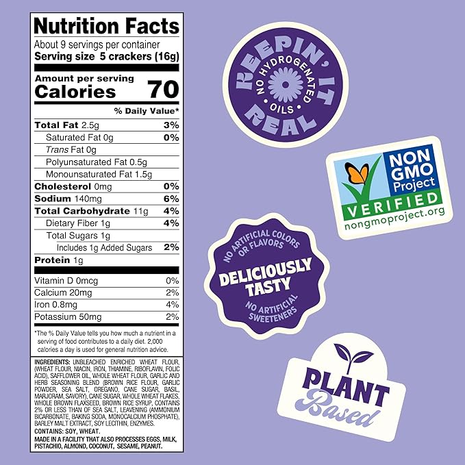 Galletas Stoneground Wheat Ajo y Hierbas Back to Nature 5 oz miniatura 2