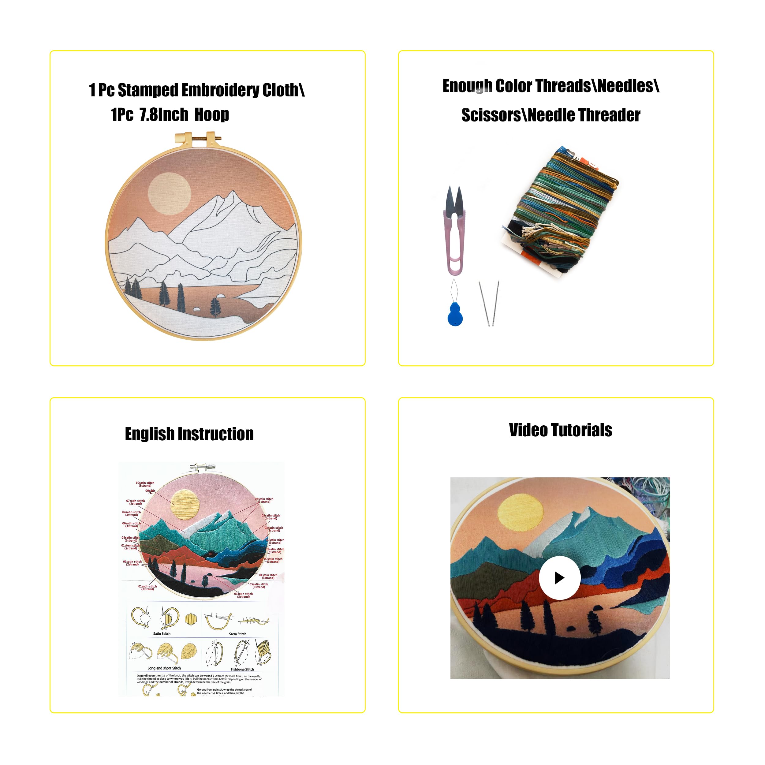 mozhijing Landscape Embroidery Stamped Pattern.Scenery Embroidery Kits for Beginners Adults, Mountains and Lake Stamped Cross Stitch Kits for Beginners (Pattern A)