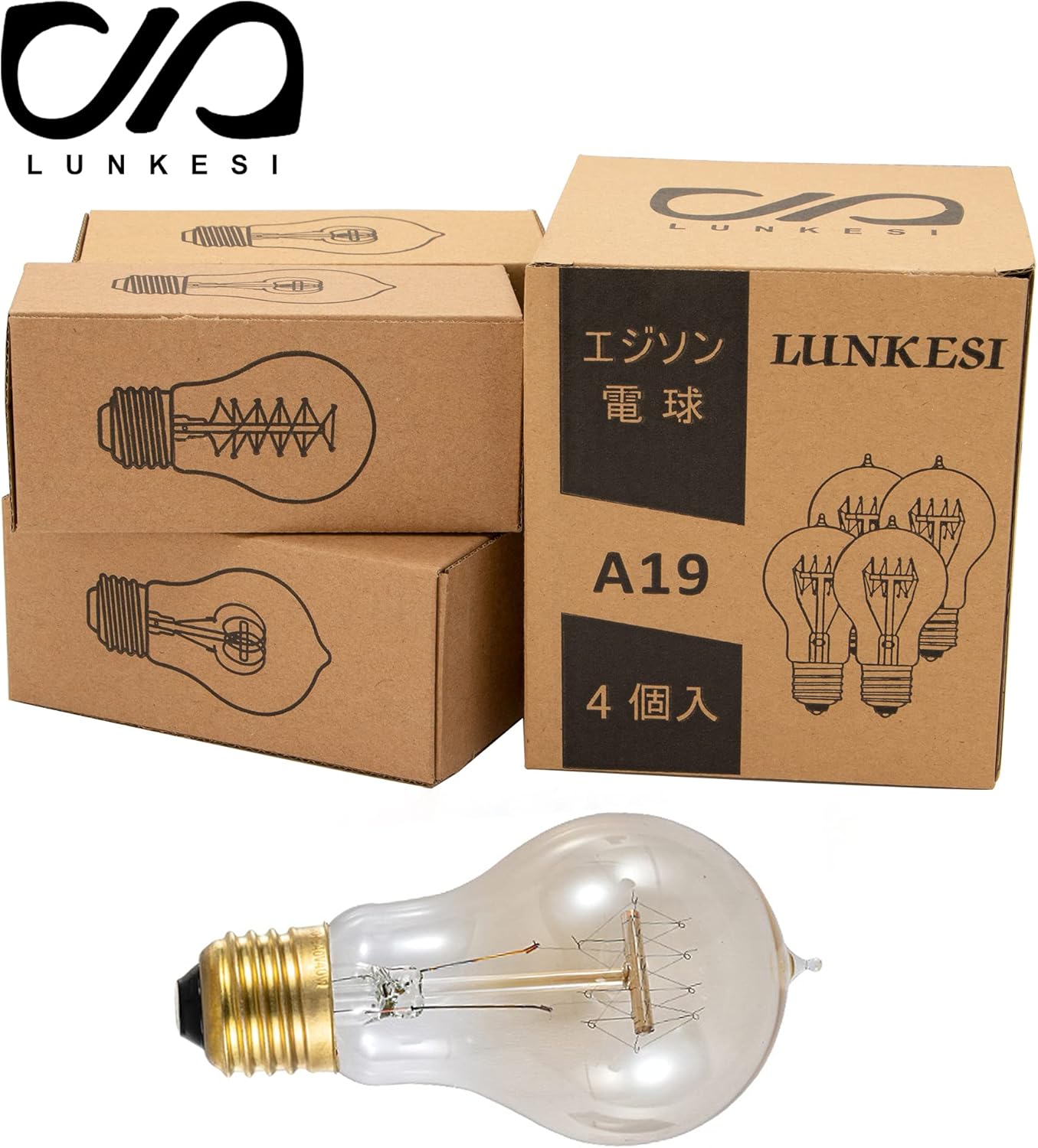 Amazon エジソン電球 60w 110v A19電球調光可能 E26口金 ヴィンテージエジソンランプ タングステンフィラメント電球クリア アンティーク風 調光器対応 ホーム照明 装飾用器具 4個 Renkse 白熱電球 通販