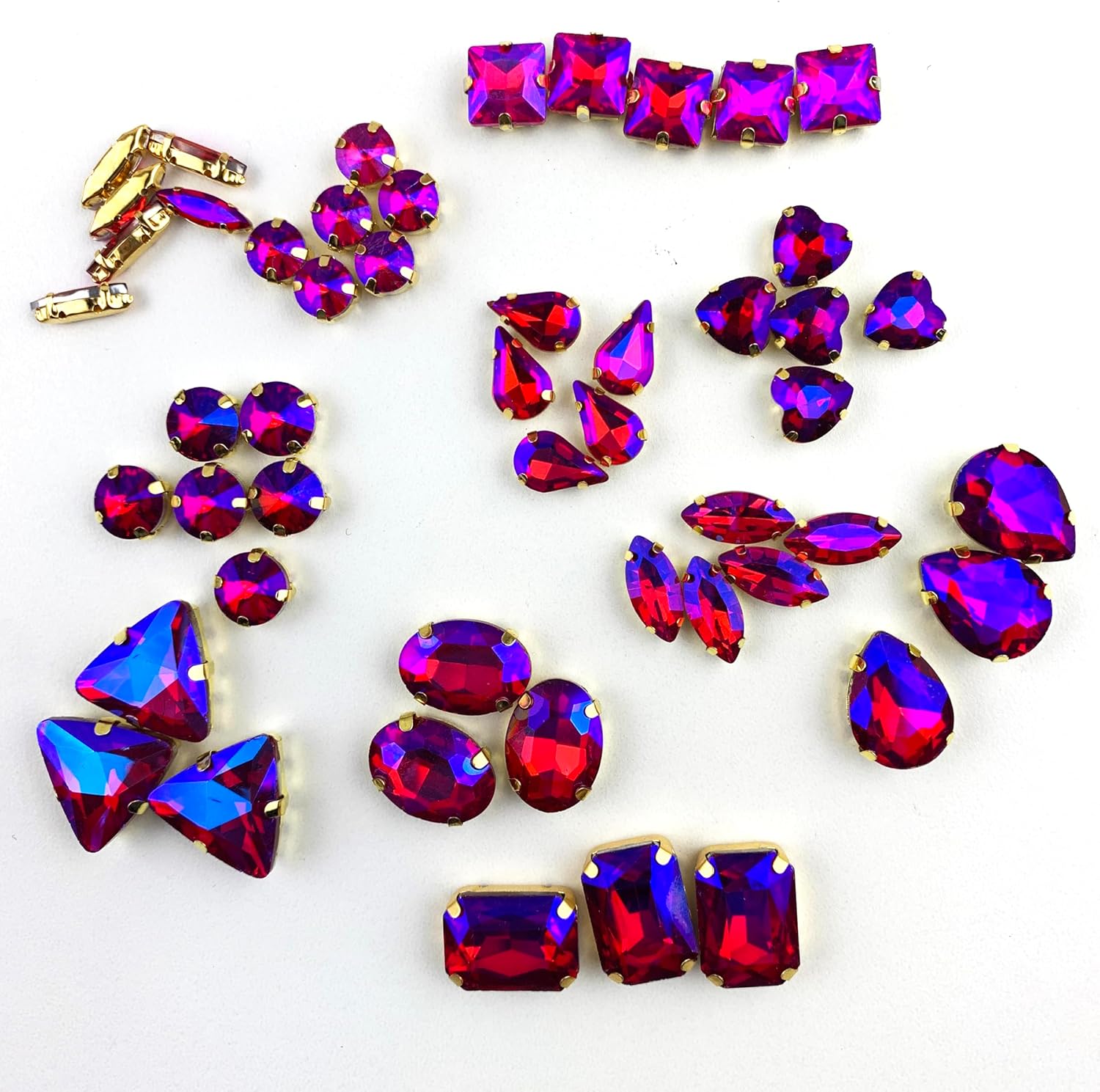 Heyiwell 50PC Mix Shape Sew On Crystal Rhinestone Flatback Gold Claw Glass Mocha AB Rhinestone for Clothes&Bags, Shoes,DIY Crafts 8mm~ 18mm(Red AB) - Image 3