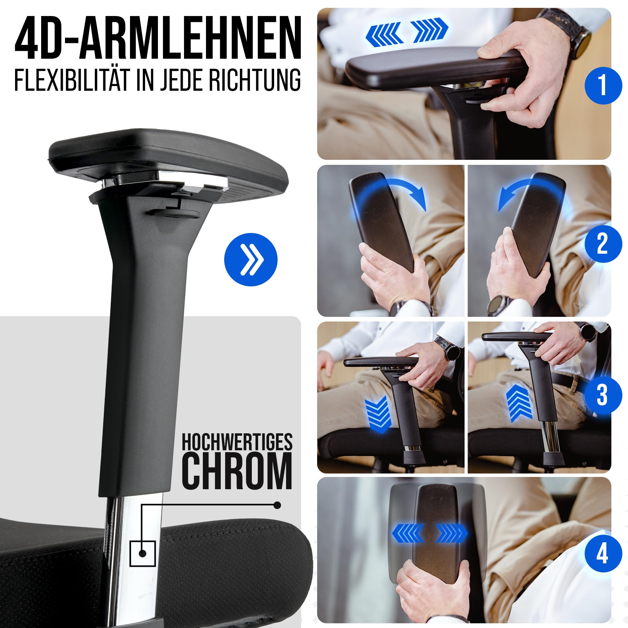 ELITESEATS Bürostuhl Ergonomisch TESTSIEGER Kratzerfreie Rollen Atmungsaktiv 150 kg Belastbar Drehstuhl Home Office Chair
